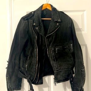 Barney’s New York Italian R13 Black faded denim jacket heavy duty w lots details